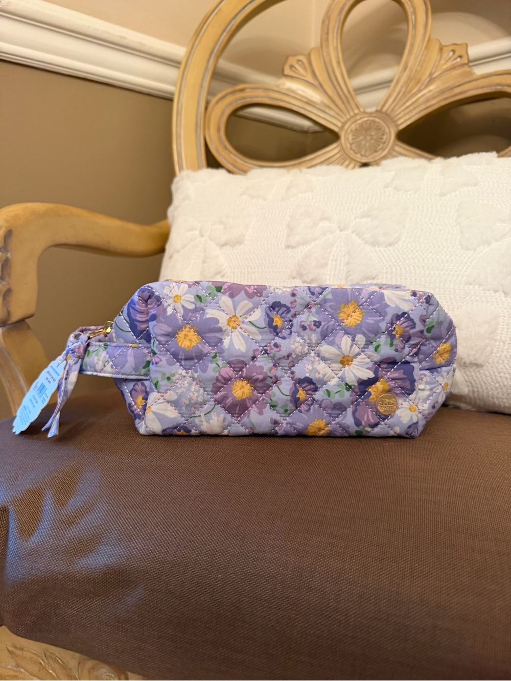 The Darling Effect Quilted Floral Cosmetic Pouch in lavender 
NWT